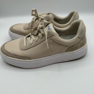 Kizik Prague Slip-On Sneakers Women's 7.5 M's6 Bone Off White Canvas Suede Trim